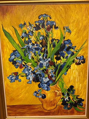 Lot 103 - AFTER VINCENT VAN GOGH; oil on canvas, iris,...