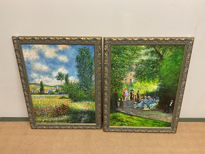 Lot 99 - AFTER CLAUDE MONET; a pair of oils on canvas,...