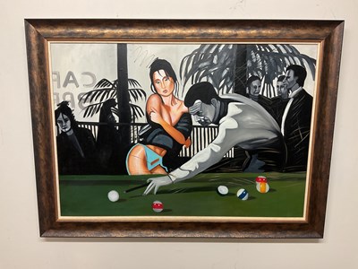 Lot 101 - UNATTRIBUTED; oil on canvas, 'The Pool Player',...