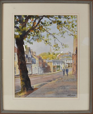 Lot 253 - ALBERT FRANKEL; watercolour, street scene, two...