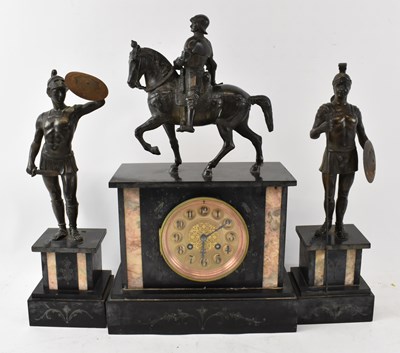 Lot 157 - A late 19th century slate mantel clock with...