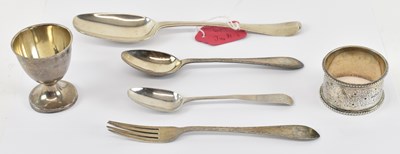 Lot 797 - A Georgian silver tablespoon, a fork with...