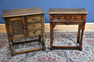 Lot 120 - A reproduction oak side table with single...