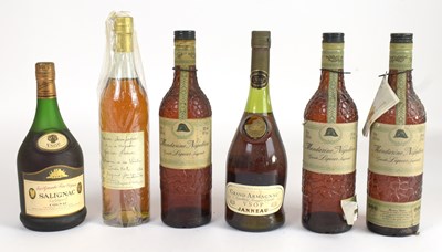 Lot 4121 - COGNAC; six mixed bottles, including single...