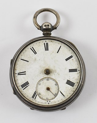 Lot 1025 - A hallmarked silver pocket watch, the white...