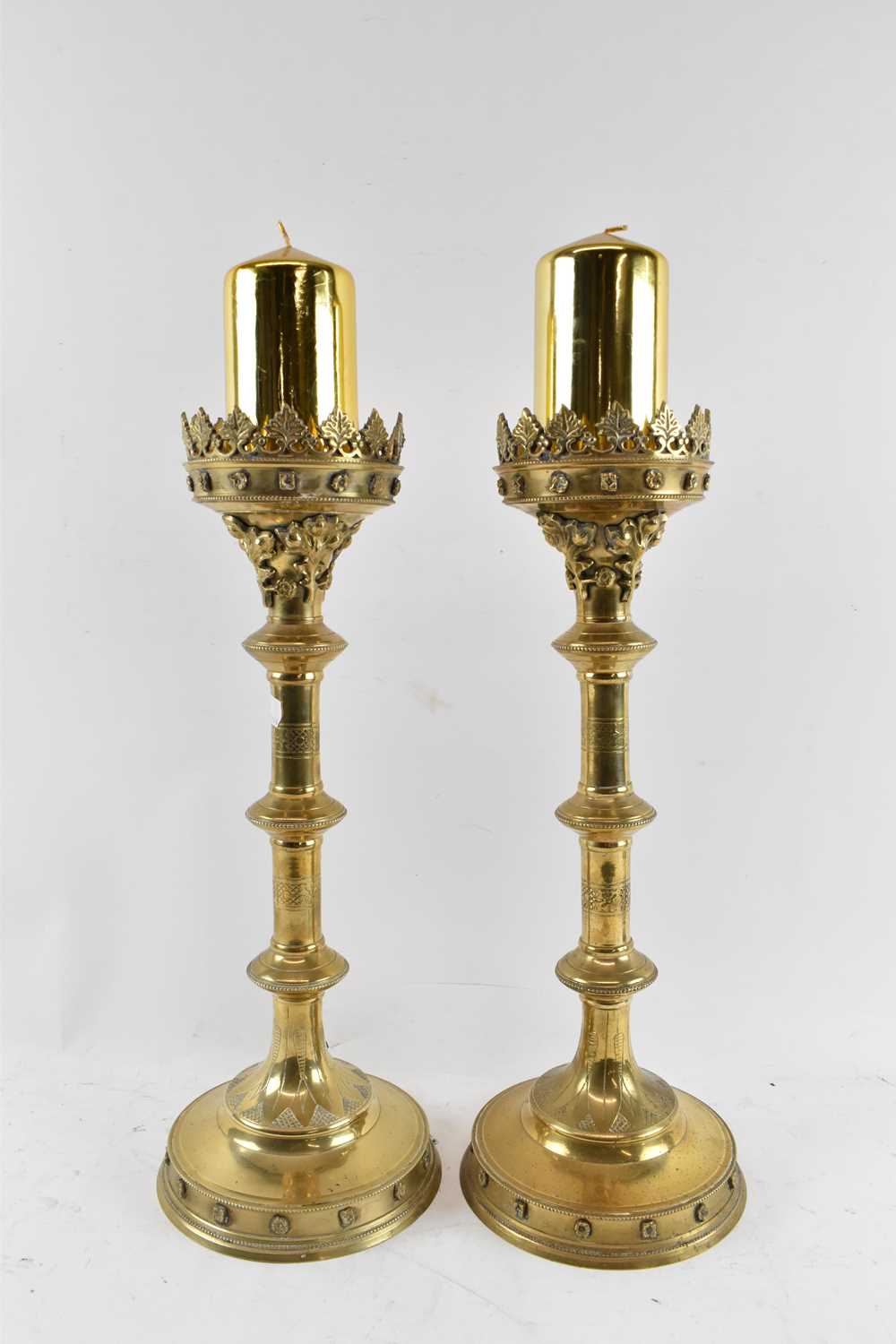 Lot 454 - A pair of early 20th century brass Aesthetic...