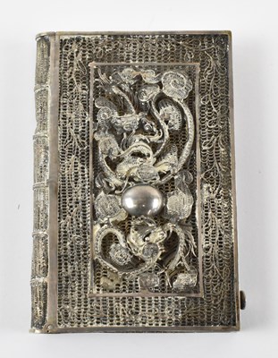 Lot 842 - A white metal card case with lift-up top, with...