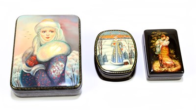 Lot 60 - Three 20th century Russian lacquered boxes,...