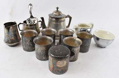 Lot 455 - WMF; a three piece silver plated tea service...