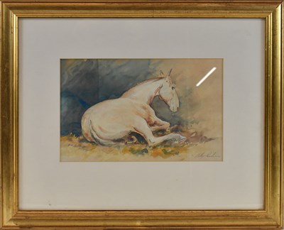 Lot 231 - PHILIP SAUNDERS; watercolour, stable scene of...