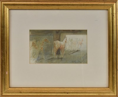 Lot 294 - PHILIP SAUNDERS; watercolour, stable scene,...