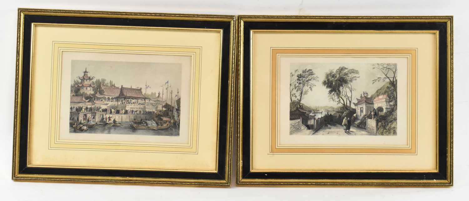 Lot 233 - A pair of 20th century Chinese prints, pagodas...