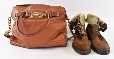 Lot 438 - MICHAEL KORS; a tan leather handbag and a pair...