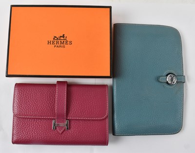 Lot 432 - HERMÈS; a boxed pink leather wallet and a...