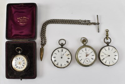 Lot 1027 - A 935 grade cased silver fob watch, three...