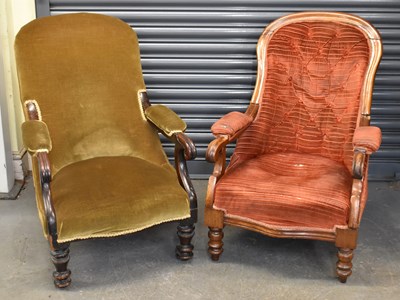 Lot 68 - A Victorian mahogany framed red upholstered...