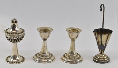 Lot 760 - JUDAICA; a pair of sterling silver...