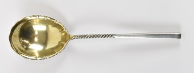 Lot 826 - A Danish sterling silver serving spoon, length...