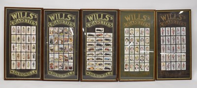 Lot 404 - A group of five framed Wills cigarette card...