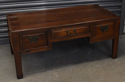 Lot 59 - A Chinese hardwood three drawer coffee table,...