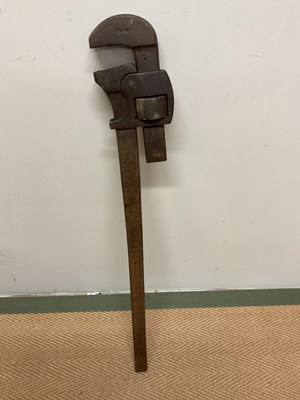 Lot 35 - A large industrial adjustable monkey wrench,...