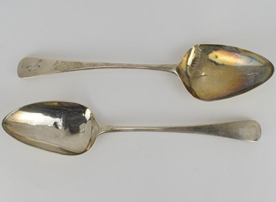 Lot 820 - Two George III hallmarked silver tablespoons,...