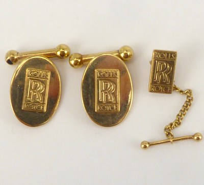 Lot 895 - ROLLS ROYCE; a pair of 9ct gold oval cufflinks...