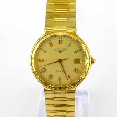 Lot 1008 - LONGINES; a gentleman's 18ct gold wristwatch...