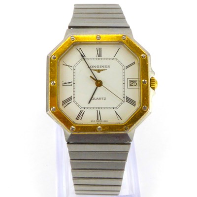 Lot 1016 - LONGINES; a gentleman's stainless steel...