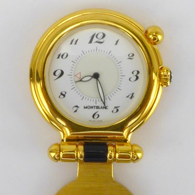 Lot 1021 - MONTBLANC; a gold plated travel alarm clock...