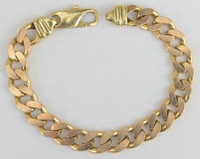 Lot 877 - A 9ct rose gold flat curb bracelet with...