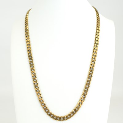 Lot 879 - A 9ct gold flat curb necklace, length 51cm,...