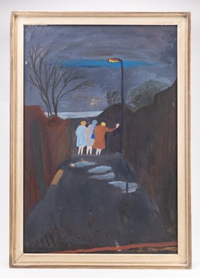 Lot 491 - C.R.H; oil on board, 'Home after their evening...