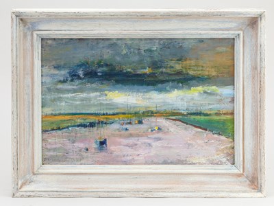 Lot 494 - DENNIS SMITH; oil on board, 'Oare - Low Tide',...