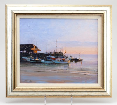 Lot 520 - PETER WHITE; acrylic on board, 'Evening Light',...