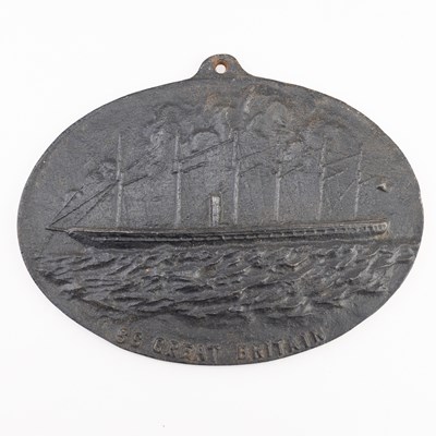 Lot 542 - A cast iron plaque commemorating the SS Great...