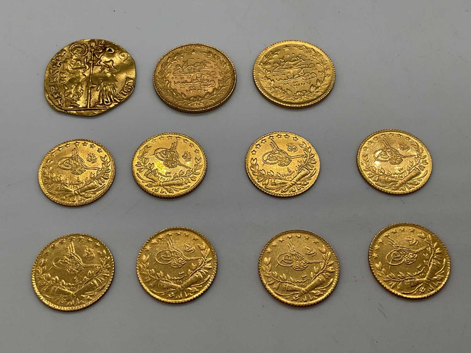 Lot 300 - Two Turkish 50 kurush gold coins, each approx...