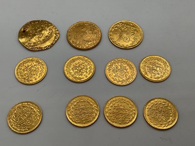 Lot 300 - Two Turkish 50 kurush gold coins, each approx...