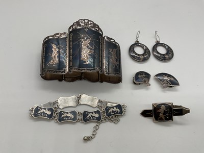 Lot 363 - A Siam sterling silver niello cuff bracelet, a...