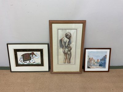 Lot 113 - Three framed and glazed pictures comprising a...