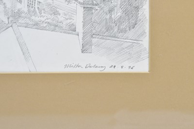 Lot 2533 - MILTON DELANEY; pencil sketch, Leek village,...