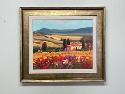 Lot 114 - BRUNO TINUCCI; oil on board, Italian country...