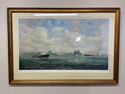 Lot 123 - GORDON ELLIS; print, 'Full Tide on the Mersey',...