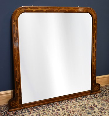 Lot 20 - A Victorian inlaid oak overmantel mirror,...