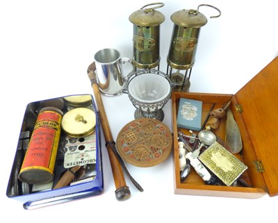 Lot 89 - Various collectibles to include two reproduction miners' lamps