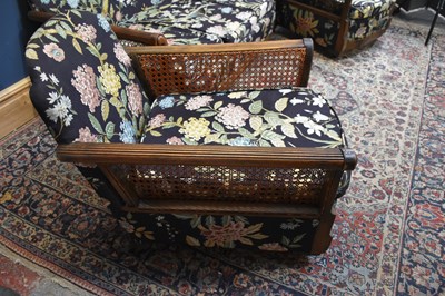 Lot 22 - A three piece Edwardian Bergere suite, raised...