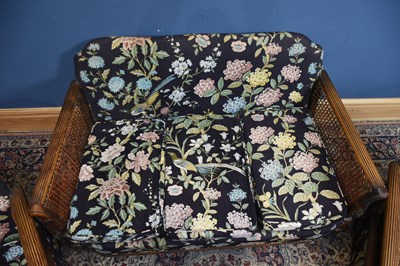 Lot 22 - A three piece Edwardian Bergere suite, raised...