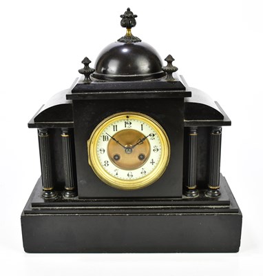 Lot 219 - A Victorian slate mantel clock with three...