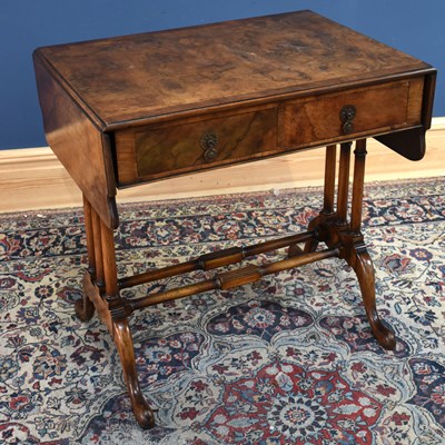 Lot 123 - A reproduction walnut drop-leaf sofa table...