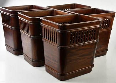 Lot 1049 - Five modern cherrywood waste paper bins, of...